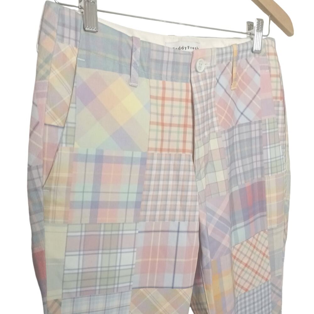 Teddy Fresh Patchwork Plaid Pants Size 28 Y2K Streetwear Festival Skate Unisex - Picture 4 of 7